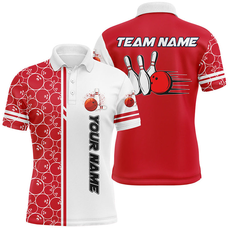 Custom Men Bowling Polo, 1/4 Zip Shirt Custom white & red camo vintage bowling shirts, mens bowling jersey