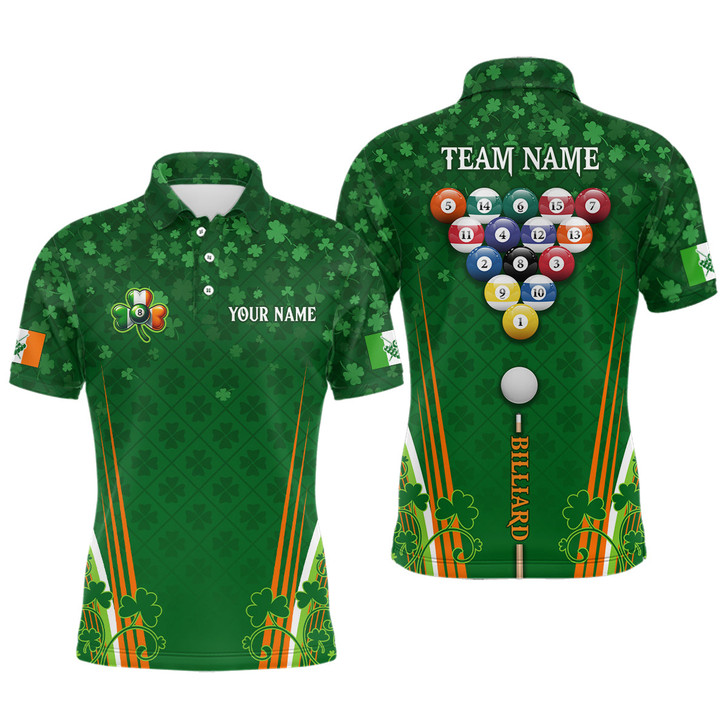 Custom St Patrick's Day Billiard Ball Custom Shamrock Pattern Men Polo Shirts, Patrick Billiard Shirt Gift