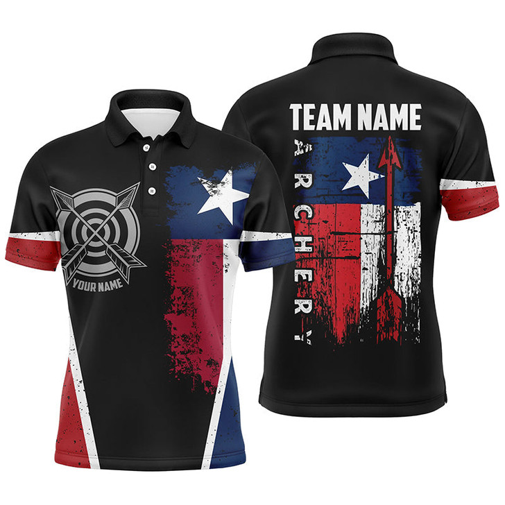 Personalized Vintage Texas Flag Target Archery Polo Shirts For Men Custom Patriotic Archery Shirts