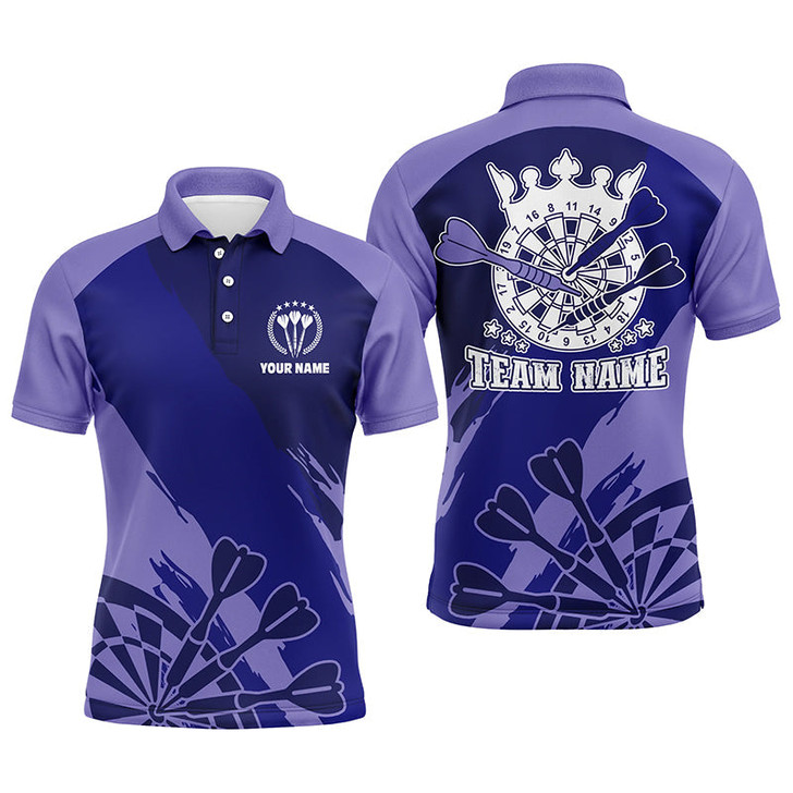 Personalized Navy Purple Mens Darts Polo Shirt Custom Cool Dart Shirt For Men Darts Jersey