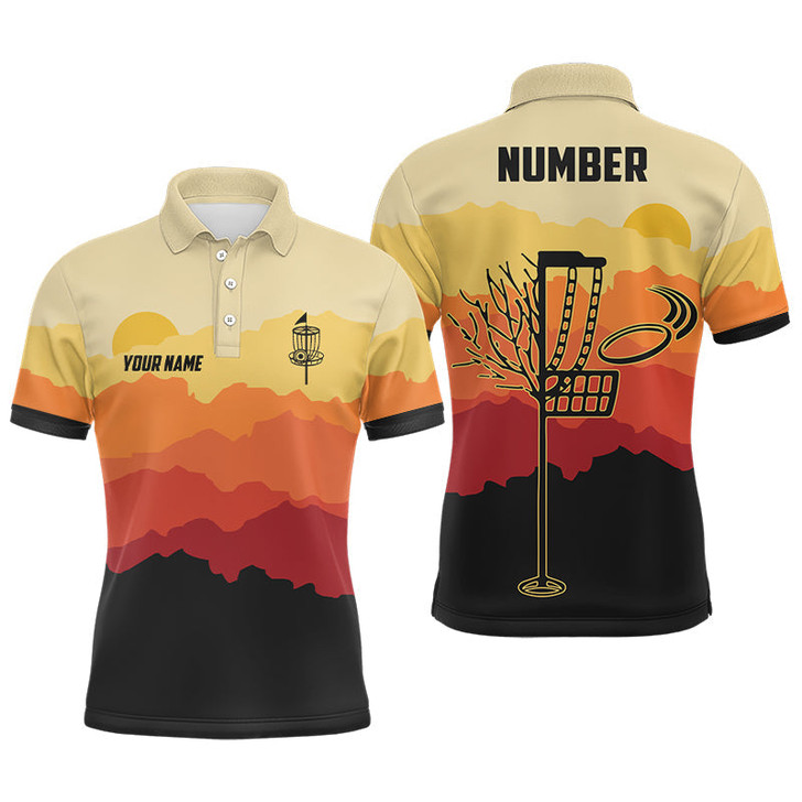 Custom Sunset Pattern Mens Golf Polo Shirts, Custom Golf Shirt Disc Golf Shirts For Mens, Golf Gifts