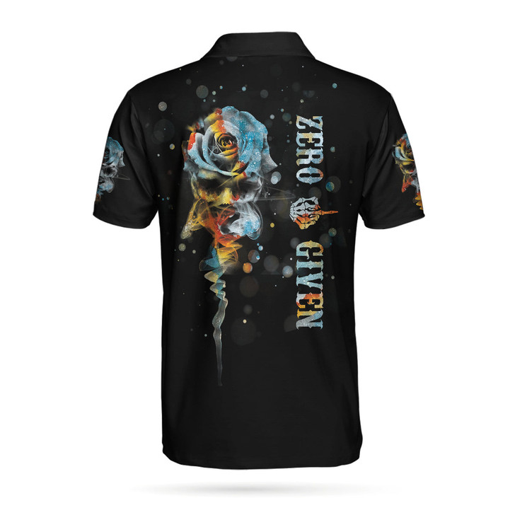 Zero Fck Given Skull Roses Short Sleeve Polo Shirt, Colorful Rose Middle Finger Polo Shirt, Best Golf Shirt - Perfect Gift For Men