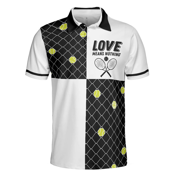 Men Polo Shirt - Love Means Nothing Tennis Polo Shirt - Gift For Tennis player - Tennis Ball Stuck In Steal Wire Fence Polo Shirt