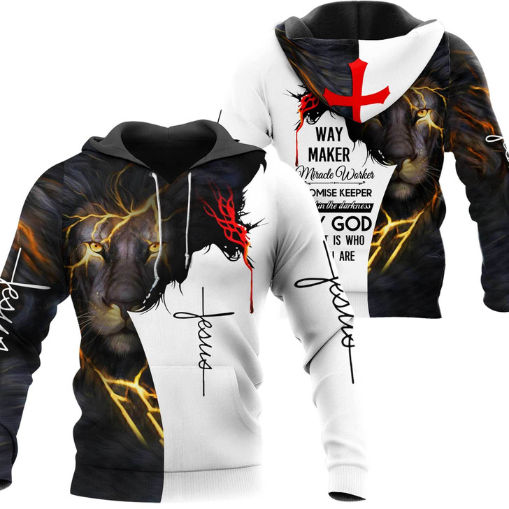 FUNSTUFFPRINT Lion Way Maker Miracle Worker Christian 3D Hoodie and Zip Hoodie