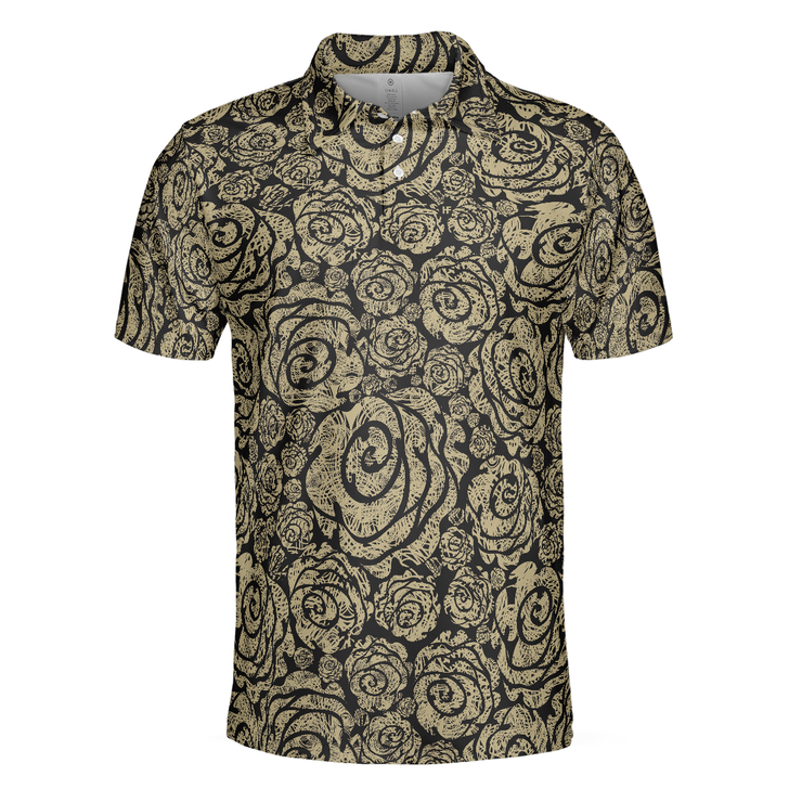 Seamless Beige Grunge Rose Pattern Polo Shirt, Cool Roses Graphic Polo Shirt, Rose Themed Shirt For Flower Lovers - Best Gift For Men