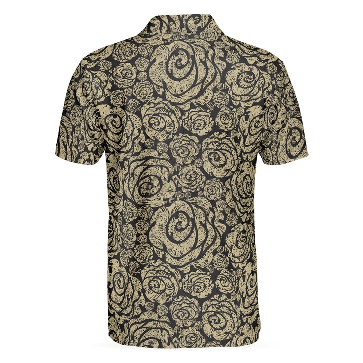 Seamless Beige Grunge Rose Pattern Polo Shirt, Cool Roses Graphic Polo Shirt, Rose Themed Shirt For Flower Lovers - Best Gift For Men