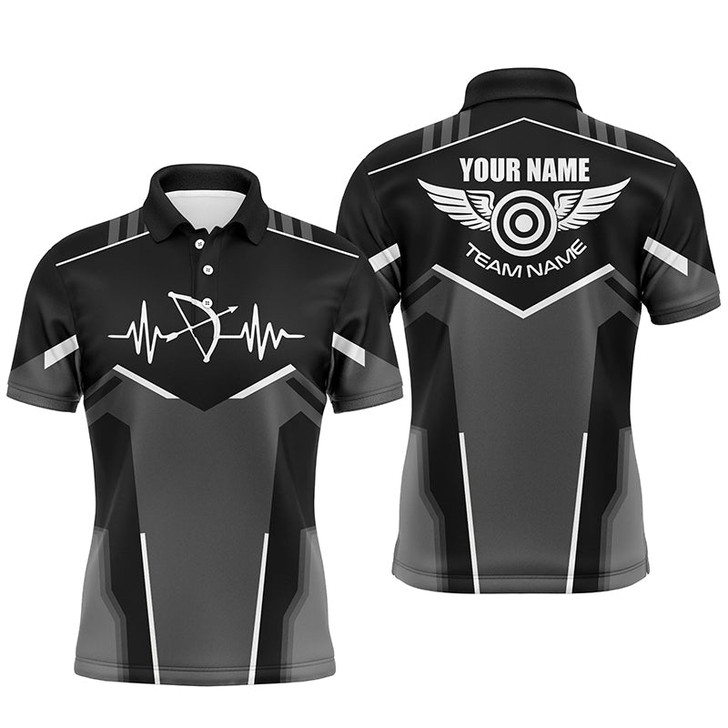 Personalized Funny Archery Heartbeat Polo Shirts For Men Custom Name Archery Jersey | White