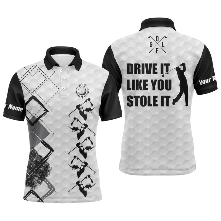 Custom Golf Men Polo Shirt - Custom Name Black And White Apparel - Personalized Sports Gift For Golf Lover, Male, Husband - Drive It Like You Stole It