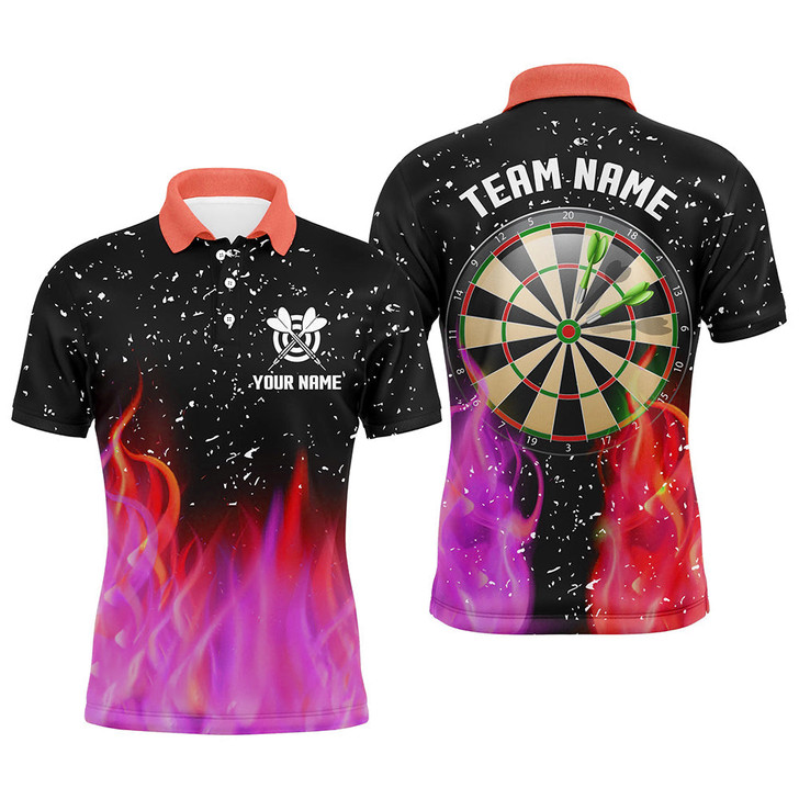 Custom 3D Red And Pink Fire Dartboard Men Darts Polo Shirts Custom Dart Shirts For Team Dart Jerseys