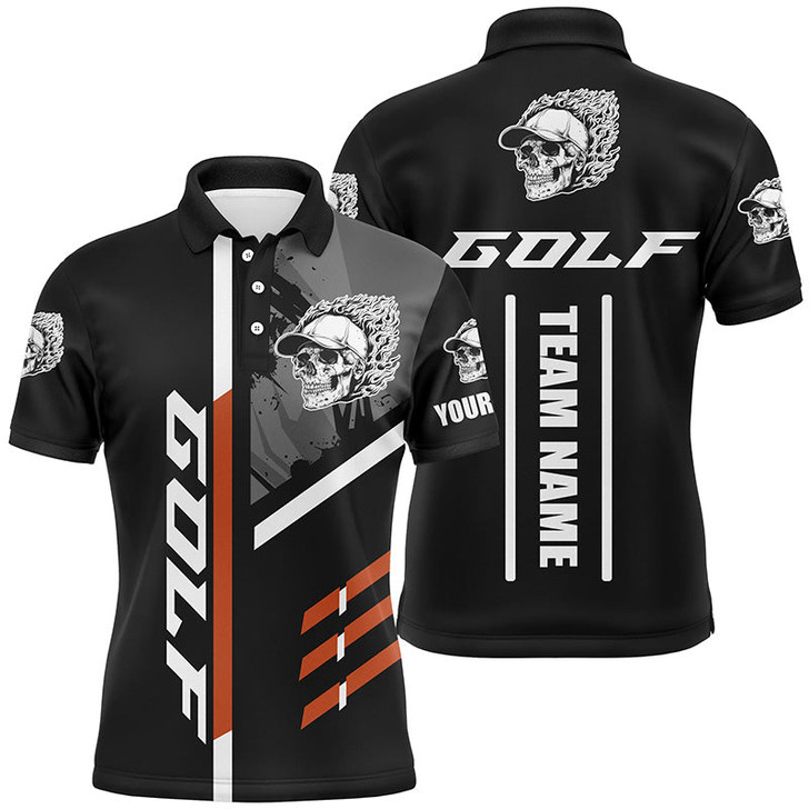 Custom Black Golf Skull Mens golf polo shirt custom golf attire for men, golf gifts for team golfer