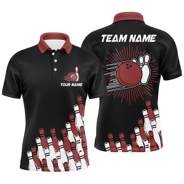 Custom Black retro bowling team shirt custom Men Bowling Polo Shirt, bowling gifts for him | Red