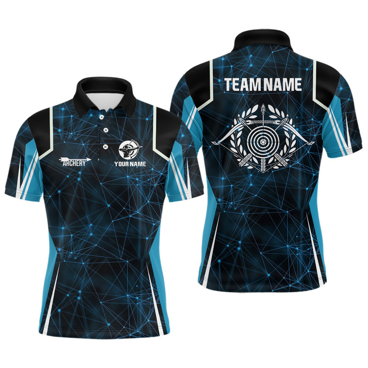 Personalized Blue 3D Target Archery Polo Shirts For Men, Custom Bow And Arrow Archery Shirts