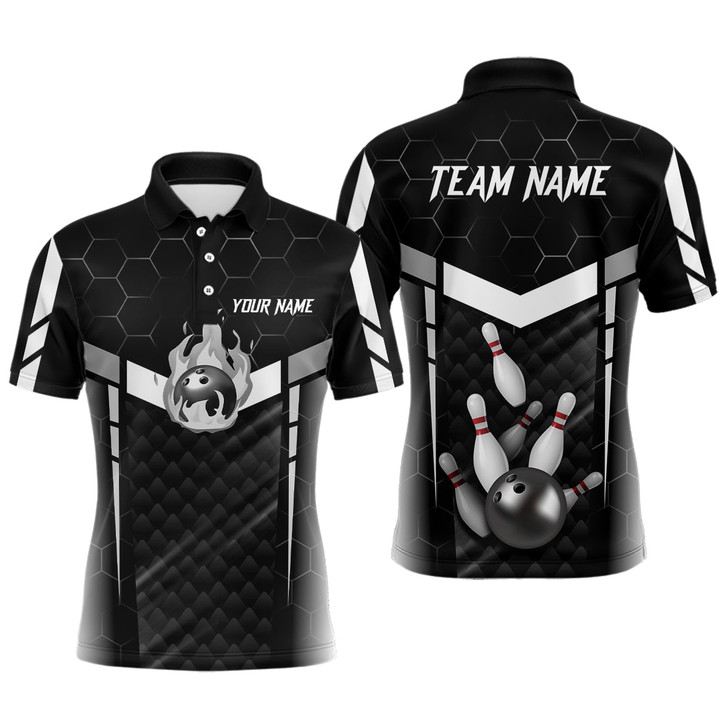Personalized Bowling Polo, Quarter Zip Shirts For Men Custom Bowling Team Jerseys | Black