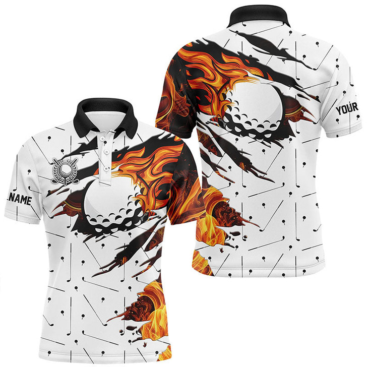 Custom White Golf Camo Men golf polo shirts custom flame golf ball fire golf outfit for men, golfer gifts