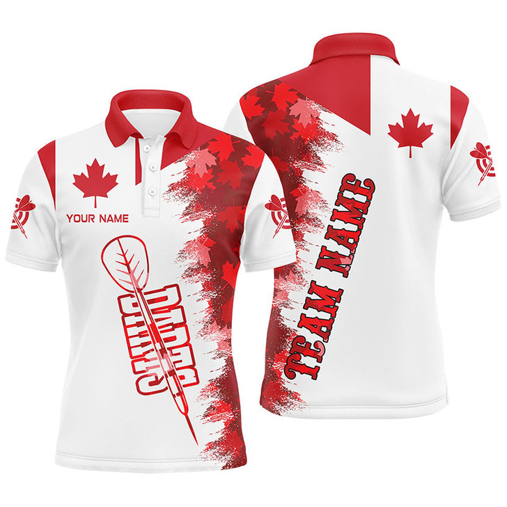 Personalized Darts Canada Flag Vintage Polo Shirts For Men Custom Patriotic Canadian Darts Shirts
