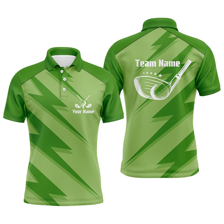 Custom Mens golf polo shirt green lightning custom name and team name golf shirt, golfing gifts