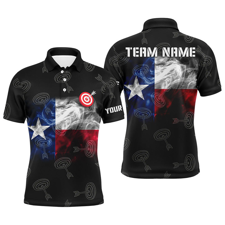 Personalized Texas Flag Smoke Archery Men Polo Shirts, Patriotic Texas Archery Sport Shirts