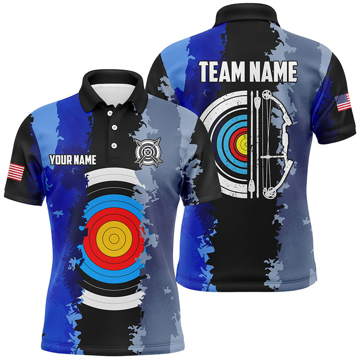 Personalized Blue Jerseys Archery Target 3D Men Polo Shirts Custom Team League Archery Shirts