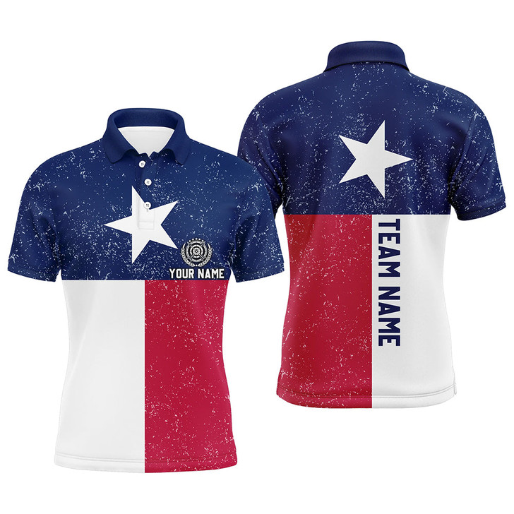 Customized Grunge Texas Archery Polo Shirts For Men, Patriotic Texas Flag Shirts For Archer