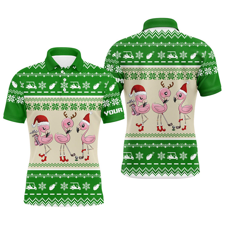 Custom Funny ugly Christmas golf shirts custom green Mens golf polo shirt Flamingo golf friend Christmas gift