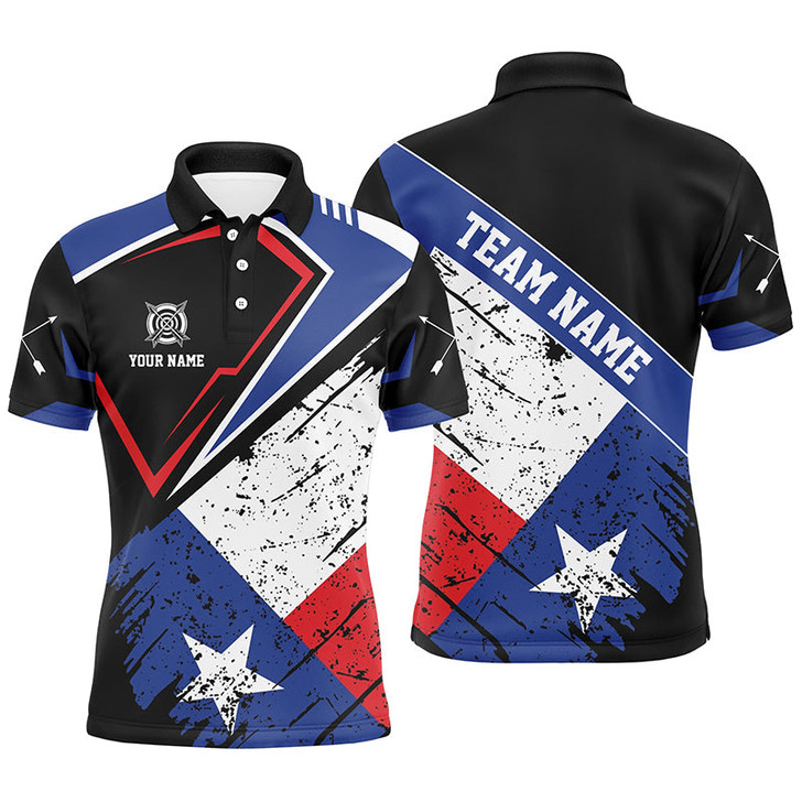 Personalized Archery Texas Flag Vintage Style Men Polo Shirts, Patriotic Texas Archery Shirts