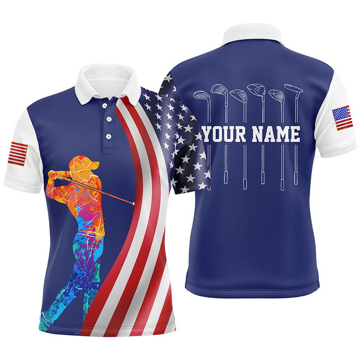 Custom American flag golf clubs Mens golf polo shirt custom watercolor golf clothes for men, unique golf gift