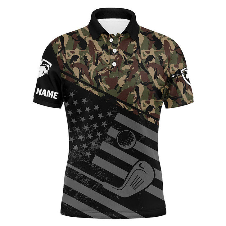 Custom Golf Men Polo Shirt - Black American Flag Patriotic Camo Pattern Custom Name Apparel - Personalized Gift For Golf Lover, Team, 4th July, Patriotic