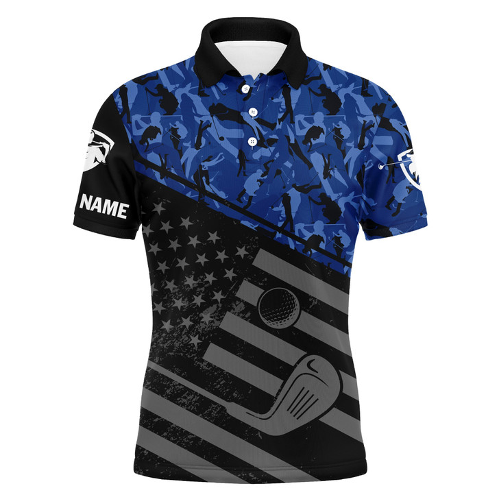 Custom Golf Men Polo Shirt - Black American Flag Patriotic Camo Pattern Custom Name Apparel - Personalized Gift For Golf Lover, Team, 4th July, Patriotic