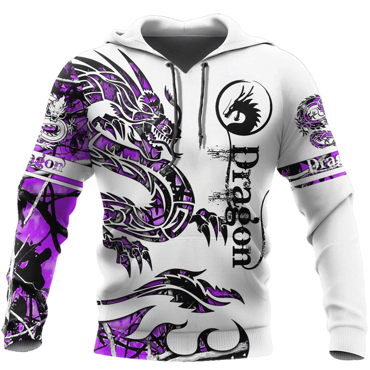 FUNSTUFFPRINT Dragon Tatoo White And Purple Cool 3D Hoodie and Zip Hoodie