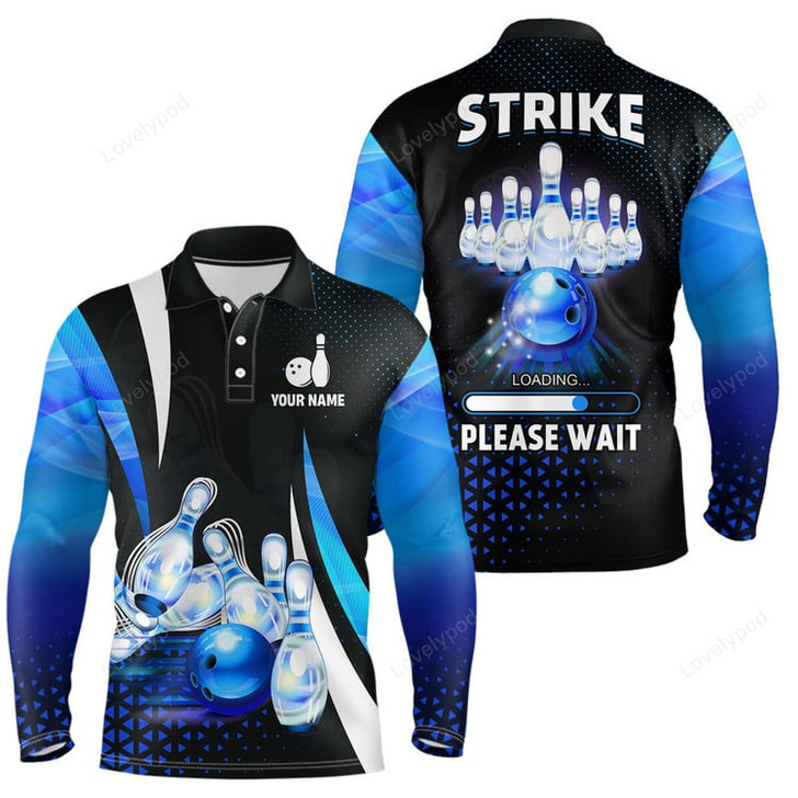 FUNSTUFFPRINT Custom bowling long sleeve polo shirts, I'm not swearing, I'm using my bowling words blue bowl shirts-SLSPS-10110