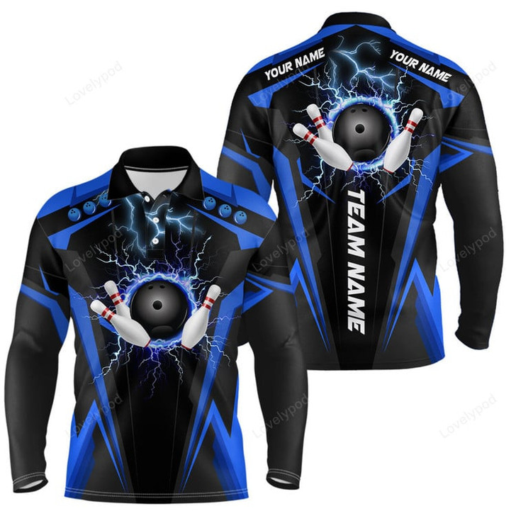 FUNSTUFFPRINT Custom bowling long sleeve polo shirts, I'm not swearing, I'm using my bowling words blue bowl shirts-SLSPS-10112