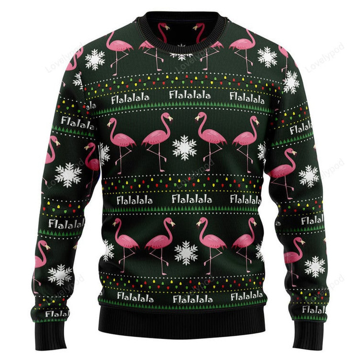 FUNSTUFFPRINT Flamingo Flalala Ugly Christmas Sweater for men and women Ugly Sweater