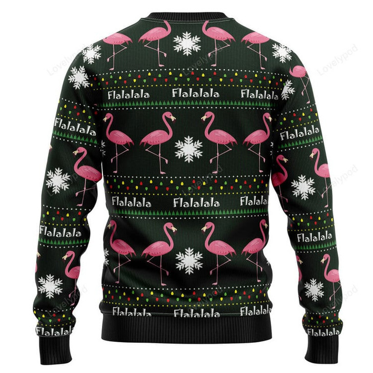 FUNSTUFFPRINT Flamingo Flalala Ugly Christmas Sweater for men and women Ugly Sweater