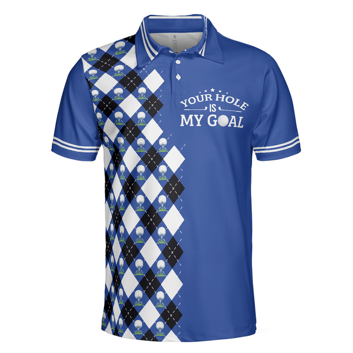 Your Hole Is My Goal Remastered Short Sleeve Golf Polo Shirt, Blue Argyle Pattern Polo Shirt, Best Golf Shirt - Perfect Gift For Men