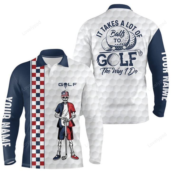 FUNSTUFFPRINT Customized Men Skull Golf Polo Shirt, Checkerboard Funny Golf Shirts For Men