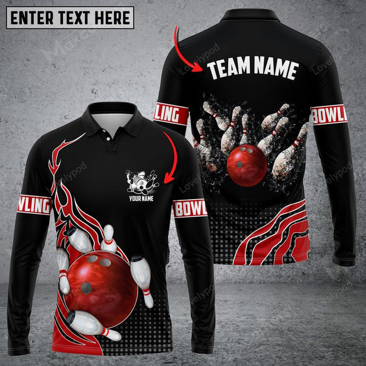 FUNSTUFFPRINT Bowling And Breaking Pins Multicolor Option Customized Name Long Sleeve 3D Shirt