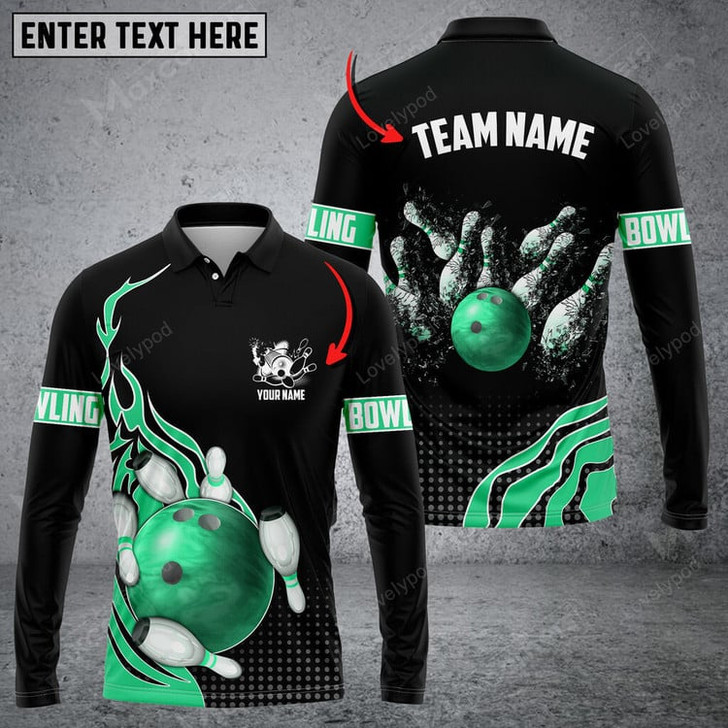 FUNSTUFFPRINT Bowling And Breaking Pins Multicolor Option Customized Name Long Sleeve 3D Shirt