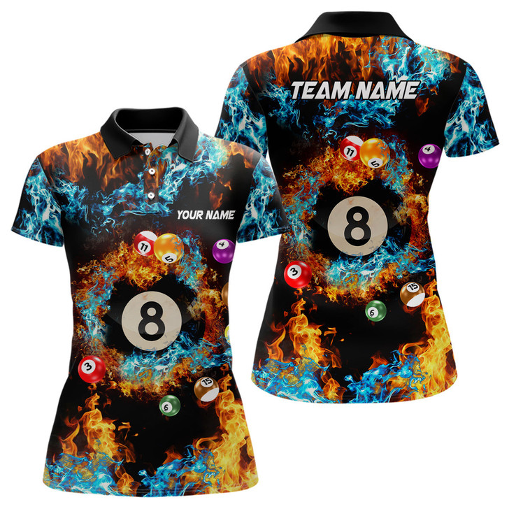 Custom Billiard Balls In Water Fire Personalized 3D Polo Shirts For Women Custom 8 Ball Pool Team Shirts