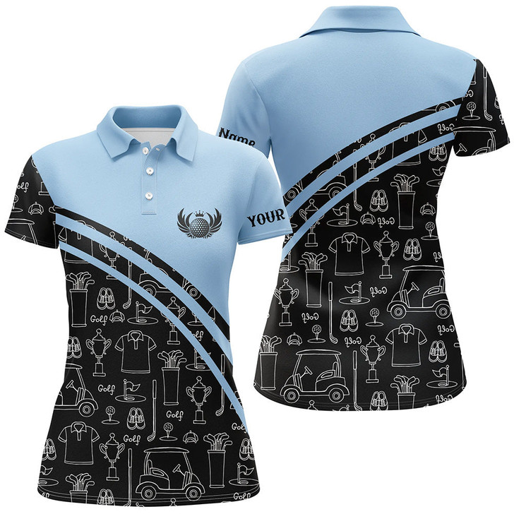 Custom Womens Golf Polos Shirts Custom Black Pattern Short Sleeve Golf Shirts, Golf Gift For Her | Blue