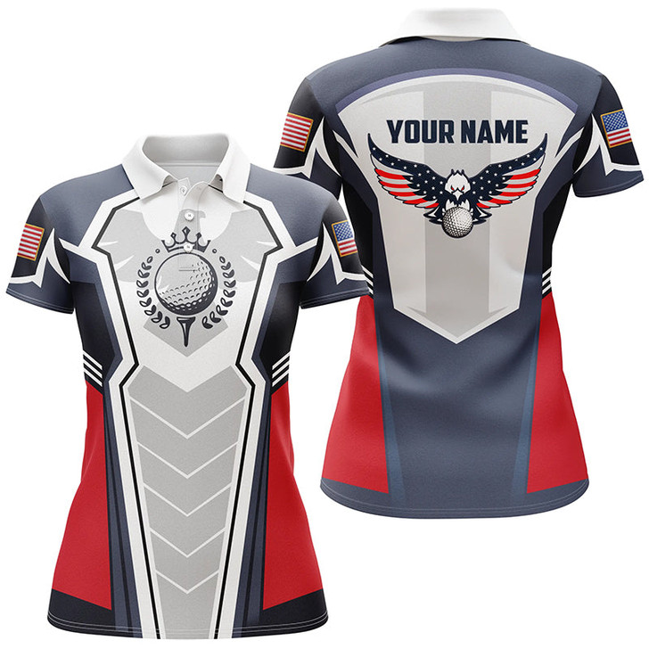 Custom American Eagle Golf Polo Shirt Customized Us Flag Golf Shirts For Women, Patriotic Golf Gifts