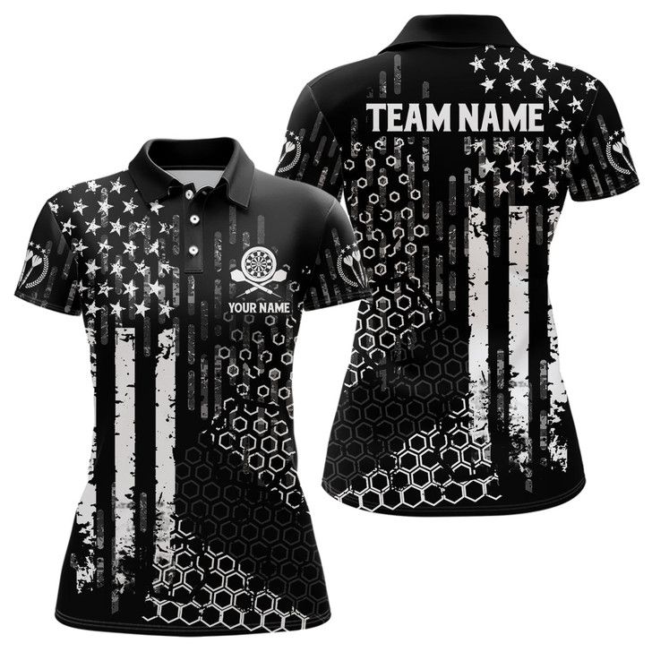 Custom Personalized Us Flag Hive Pattern Darts Polo Shirt Patriotic Darts Jersey For Women