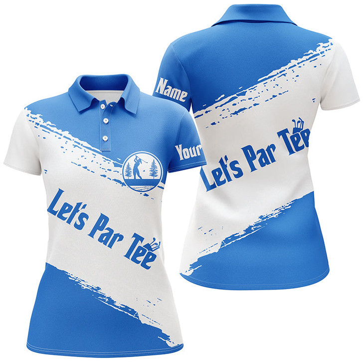 Custom Blue And White Womens Golf Polo Shirts Custom Name Let's Par Tee Golf Tops For Women