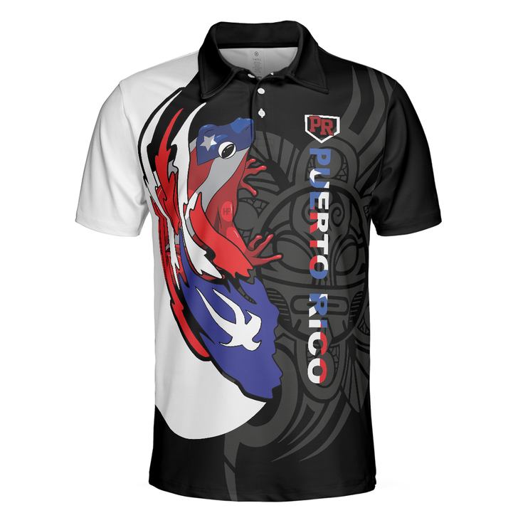 Coqui Puerto Rico Flag Polo Shirt, USA Shirt With Puerto Rico Flag, Puerto Rico State USA Shirt For Men And Women