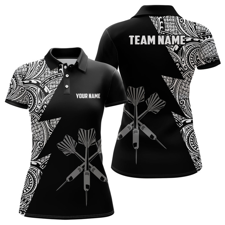 Custom Lightning Tribal Black White Personalized Darts Polo Shirts Darts Jersey For Women