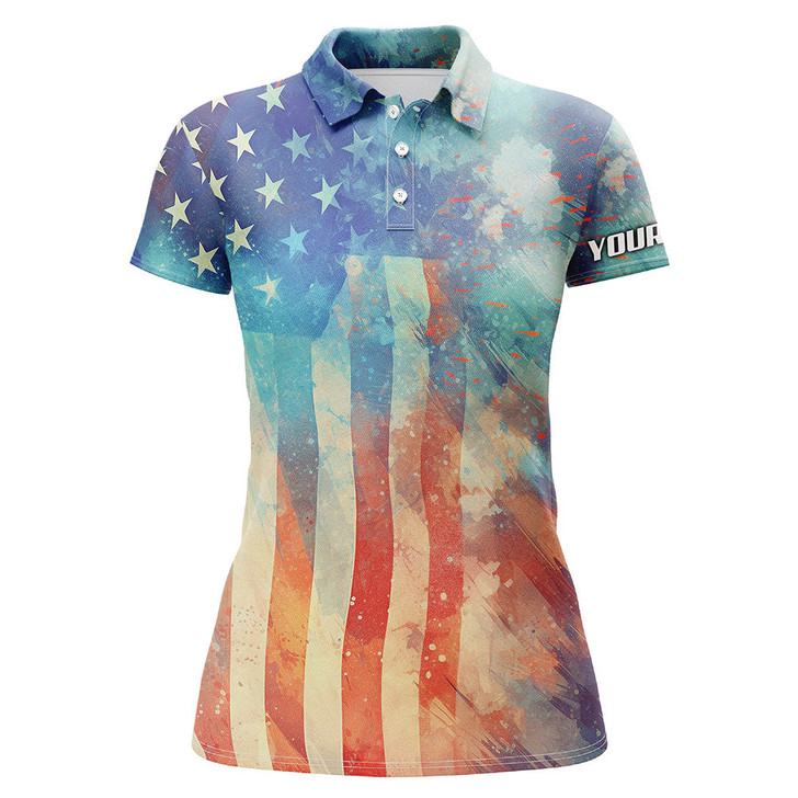 Custom Womens Golf Polo Shirt American Flag Fourth Of July Custom Patriotic Golf Shirt For Ladies