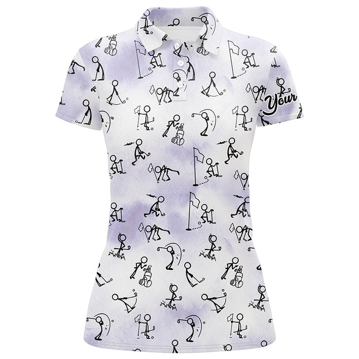 Custom Blue Stick Figures Playing Golf Seamless Polo Shirt Custom Golf Shirts For Women Golf Gifts