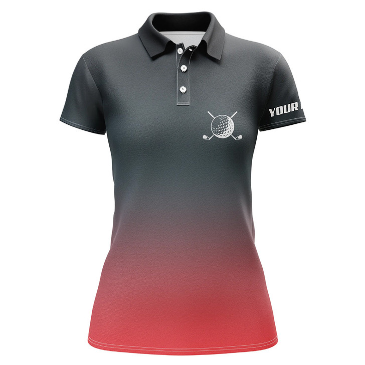 Custom Black And Red Gradient Womens Golf Polo Shirts Custom Womens Golf Clothes, Golf Gifts For Women