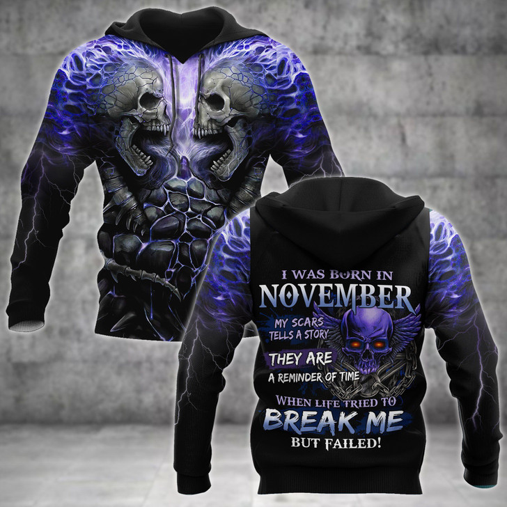 FUNSTUFFPRINT November Guy Skull 3D Hoodie and Zip Hoodie
