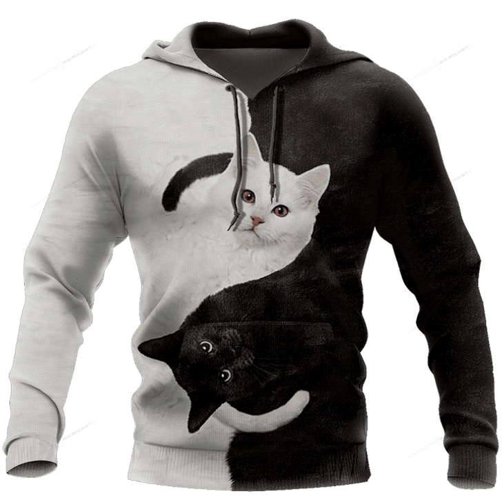 FUNSTUFFPRINT   Yin Yang Black & White Cat 3D Hoodie and Zip Hoodie