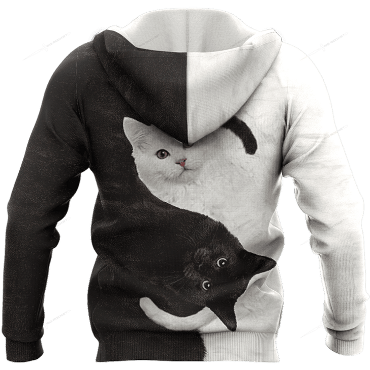 FUNSTUFFPRINT   Yin Yang Black & White Cat 3D Hoodie and Zip Hoodie